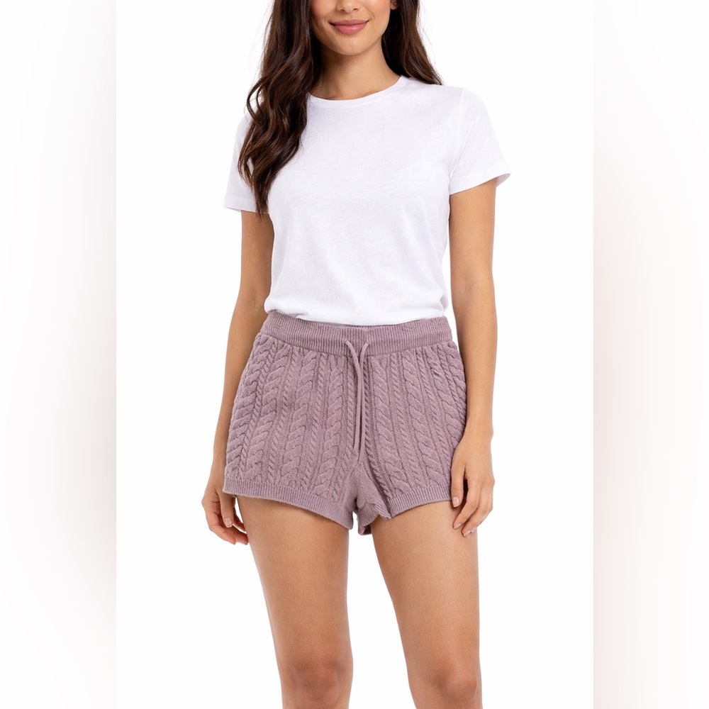 Sweaty Betty Cozy Cashmere Blend Cable Knit Shorts  Size 10 Lilac Purple Pink